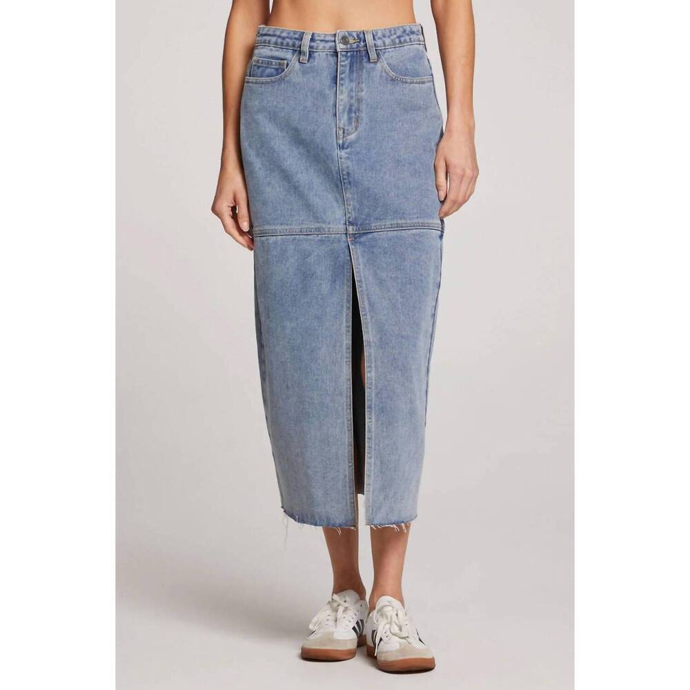 NEW SALTWATER LUXE parker midi skirt in stonewash denim